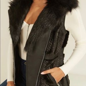 Guess faux fur leather vest black S